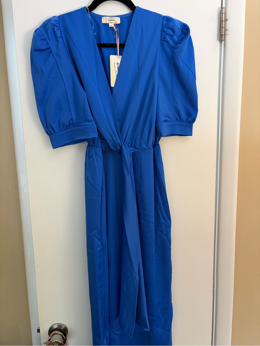 NWT Entro In A Daze Cobalt Blue Puff Sleeve Midi Dress Size Small